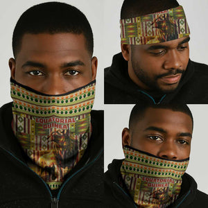 Equatorial Guinea Neck Gaiter - Lion Print and Traditional African Kente Patterns - African Pride