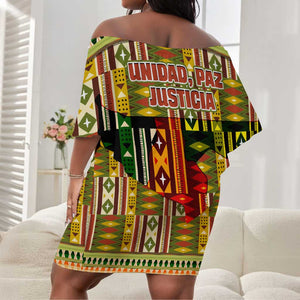 Equatorial Guinea Off Shoulder Short Dress - Lion Print and Traditional African Kente Patterns