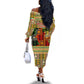 Equatorial Guinea Off The Shoulder Long Sleeve Dress - Lion Print and Traditional African Kente Patterns