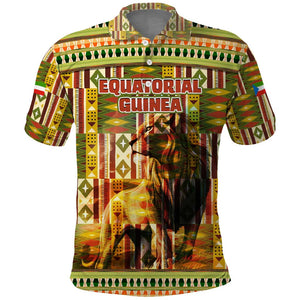 Equatorial Guinea Polo Shirt - Lion Print and Traditional African Kente Patterns