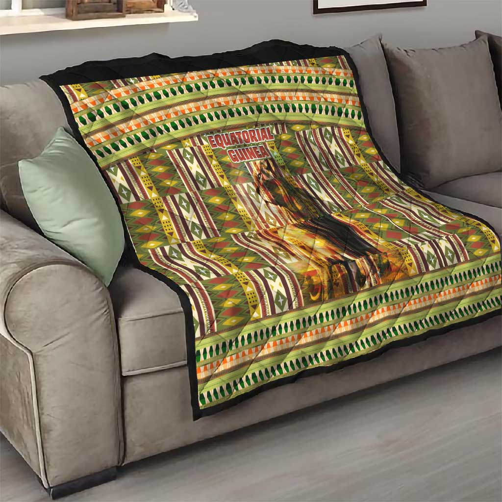 Equatorial Guinea Quilt - Lion Print and Traditional African Kente Patterns