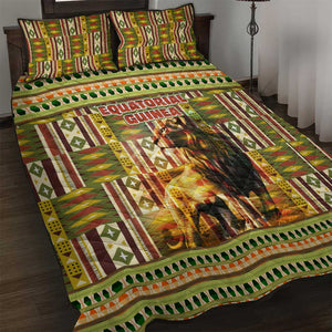 Equatorial Guinea Quilt Bed Set - Lion Print and Traditional African Kente Patterns
