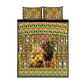 Equatorial Guinea Quilt Bed Set - Lion Print and Traditional African Kente Patterns