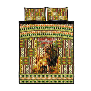 Equatorial Guinea Quilt Bed Set - Lion Print and Traditional African Kente Patterns
