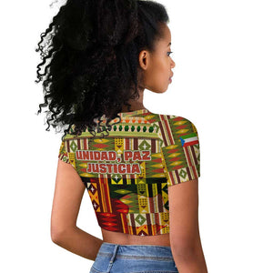 Equatorial Guinea Raglan Cropped T shirt - Lion Print and Traditional African Kente Patterns