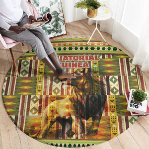 Equatorial Guinea Round Carpet - Lion Print and Traditional African Kente Patterns