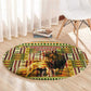 Equatorial Guinea Round Carpet - Lion Print and Traditional African Kente Patterns