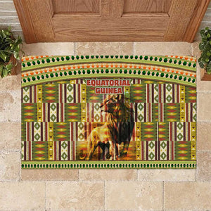 Equatorial Guinea Rubber Doormat - Lion Print and Traditional African Kente Patterns