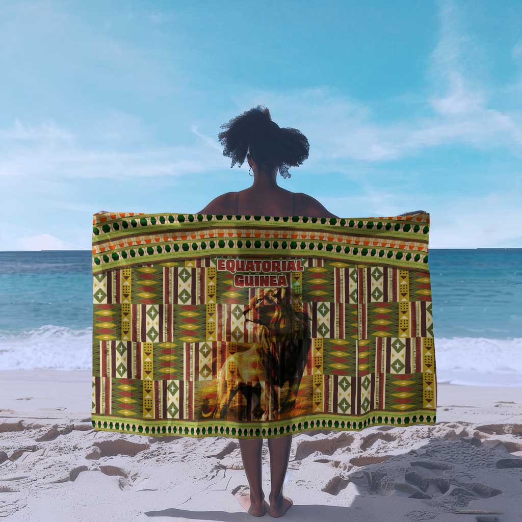 Equatorial Guinea Sarong - Lion Print and Traditional African Kente Patterns