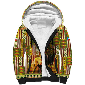 Equatorial Guinea Sherpa Hoodie - Lion Print and Traditional African Kente Patterns