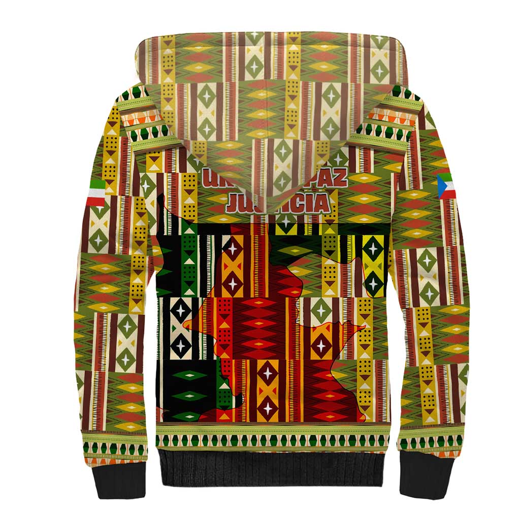 Equatorial Guinea Sherpa Hoodie - Lion Print and Traditional African Kente Patterns