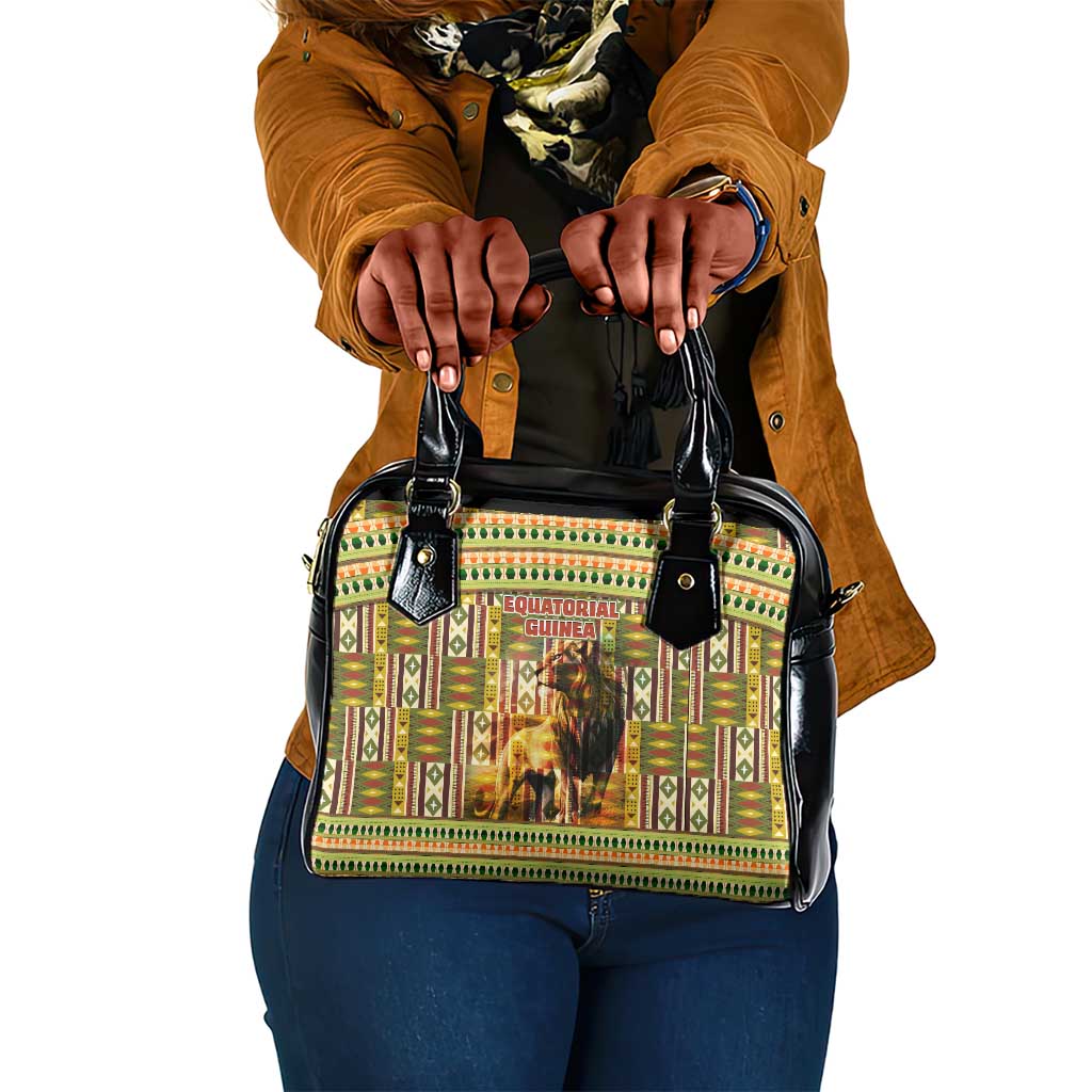 Equatorial Guinea Shoulder Handbag - Lion Print and Traditional African Kente Patterns