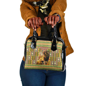 Equatorial Guinea Shoulder Handbag - Lion Print and Traditional African Kente Patterns