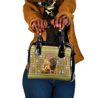 Equatorial Guinea Shoulder Handbag - Lion Print and Traditional African Kente Patterns