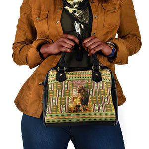 Equatorial Guinea Shoulder Handbag - Lion Print and Traditional African Kente Patterns