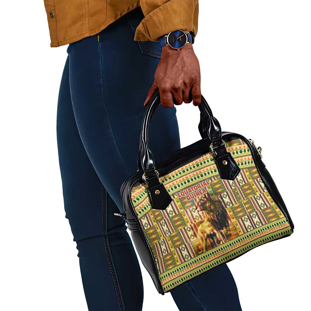 Equatorial Guinea Shoulder Handbag - Lion Print and Traditional African Kente Patterns