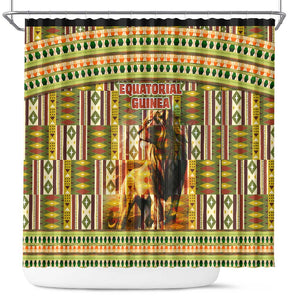 Equatorial Guinea Shower Curtain - Lion Print and Traditional African Kente Patterns