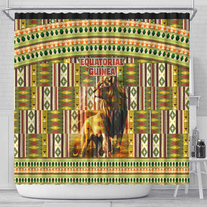 Equatorial Guinea Shower Curtain - Lion Print and Traditional African Kente Patterns