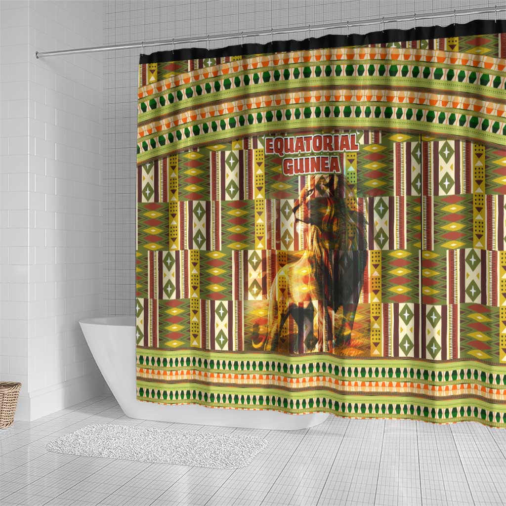 Equatorial Guinea Shower Curtain - Lion Print and Traditional African Kente Patterns
