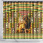 Equatorial Guinea Shower Curtain - Lion Print and Traditional African Kente Patterns
