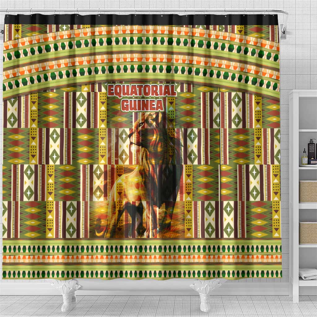 Equatorial Guinea Shower Curtain - Lion Print and Traditional African Kente Patterns