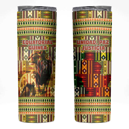 Equatorial Guinea Skinny Tumbler - Lion Print and Traditional African Kente Patterns