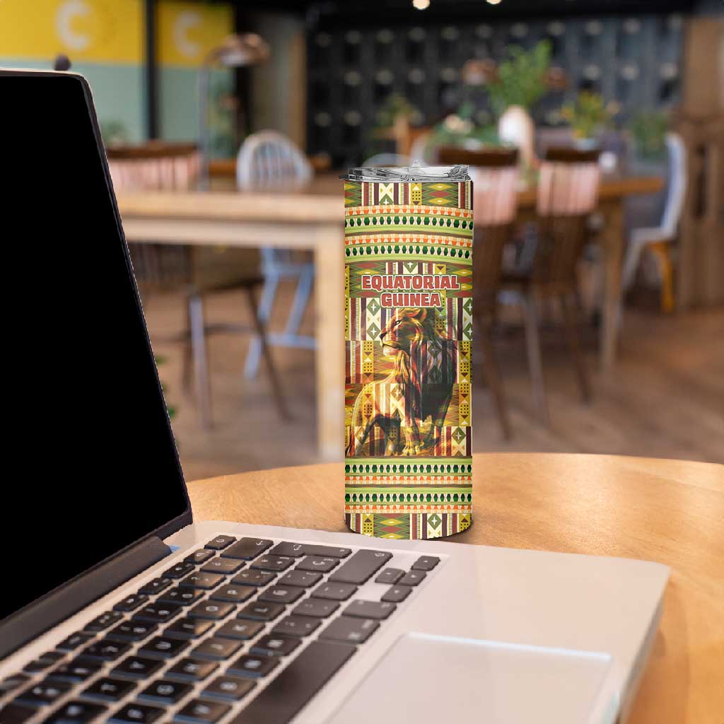 Equatorial Guinea Skinny Tumbler - Lion Print and Traditional African Kente Patterns