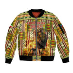 Equatorial Guinea Sleeve Zip Bomber Jacket - Lion Print and Traditional African Kente Patterns