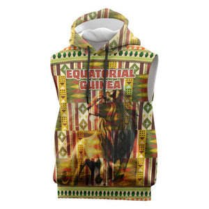 Equatorial Guinea Sleeveless Hoodie - Lion Print and Traditional African Kente Patterns - African Pride