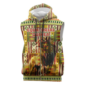 Equatorial Guinea Sleeveless Zip Hoodie - Lion Print and Traditional African Kente Patterns - African Pride
