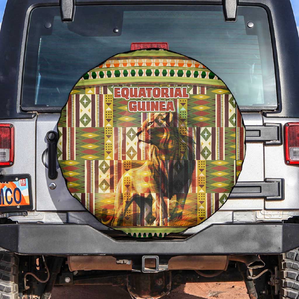 Equatorial Guinea Spare Tire Cover - Lion Print and Traditional African Kente Patterns