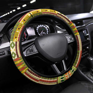 Equatorial Guinea Steering Wheel Cover - Lion Print and Traditional African Kente Patterns