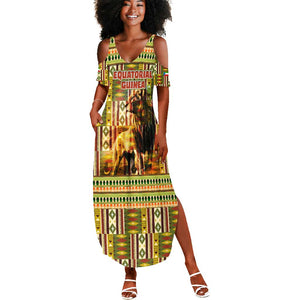 Equatorial Guinea Summer Maxi Dress - Lion Print and Traditional African Kente Patterns