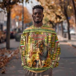 Equatorial Guinea Sweatshirt - Lion Print and Traditional African Kente Patterns