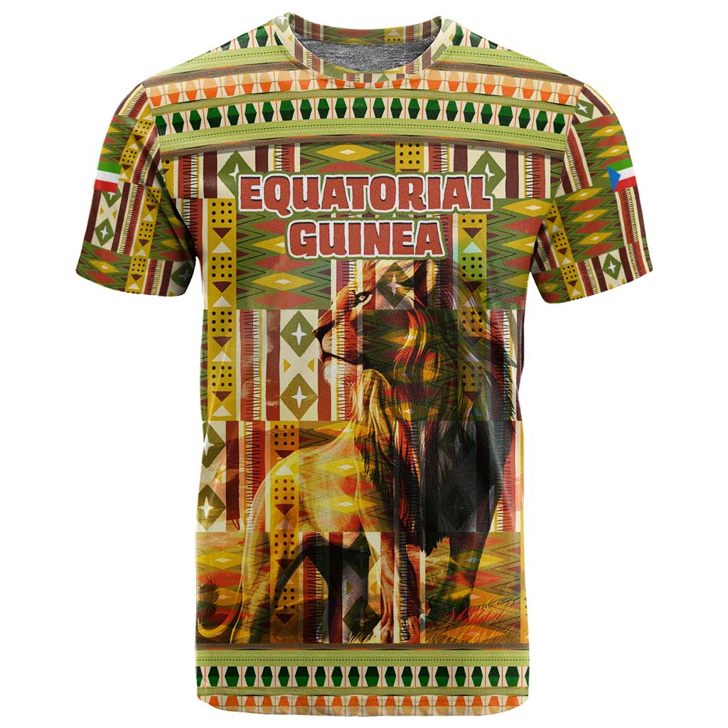 Equatorial Guinea T shirt - Lion Print and Traditional African Kente Patterns