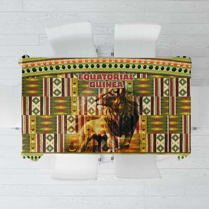 Equatorial Guinea Tablecloth - Lion Print and Traditional African Kente Patterns