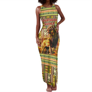 Equatorial Guinea Tank Maxi Dress - Lion Print and Traditional African Kente Patterns