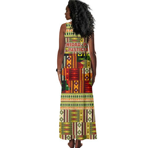 Equatorial Guinea Tank Maxi Dress - Lion Print and Traditional African Kente Patterns