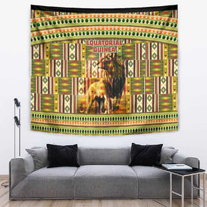 Equatorial Guinea Tapestry - Lion Print and Traditional African Kente Patterns