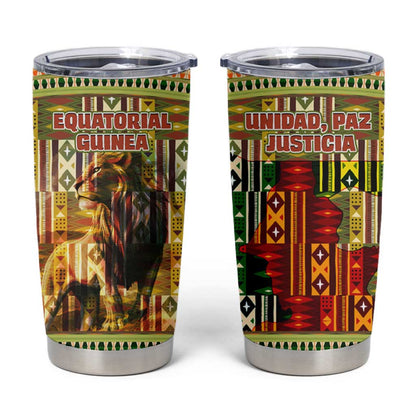 Equatorial Guinea Tumbler Cup - Lion Print and Traditional African Kente Patterns