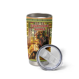 Equatorial Guinea Tumbler Cup - Lion Print and Traditional African Kente Patterns