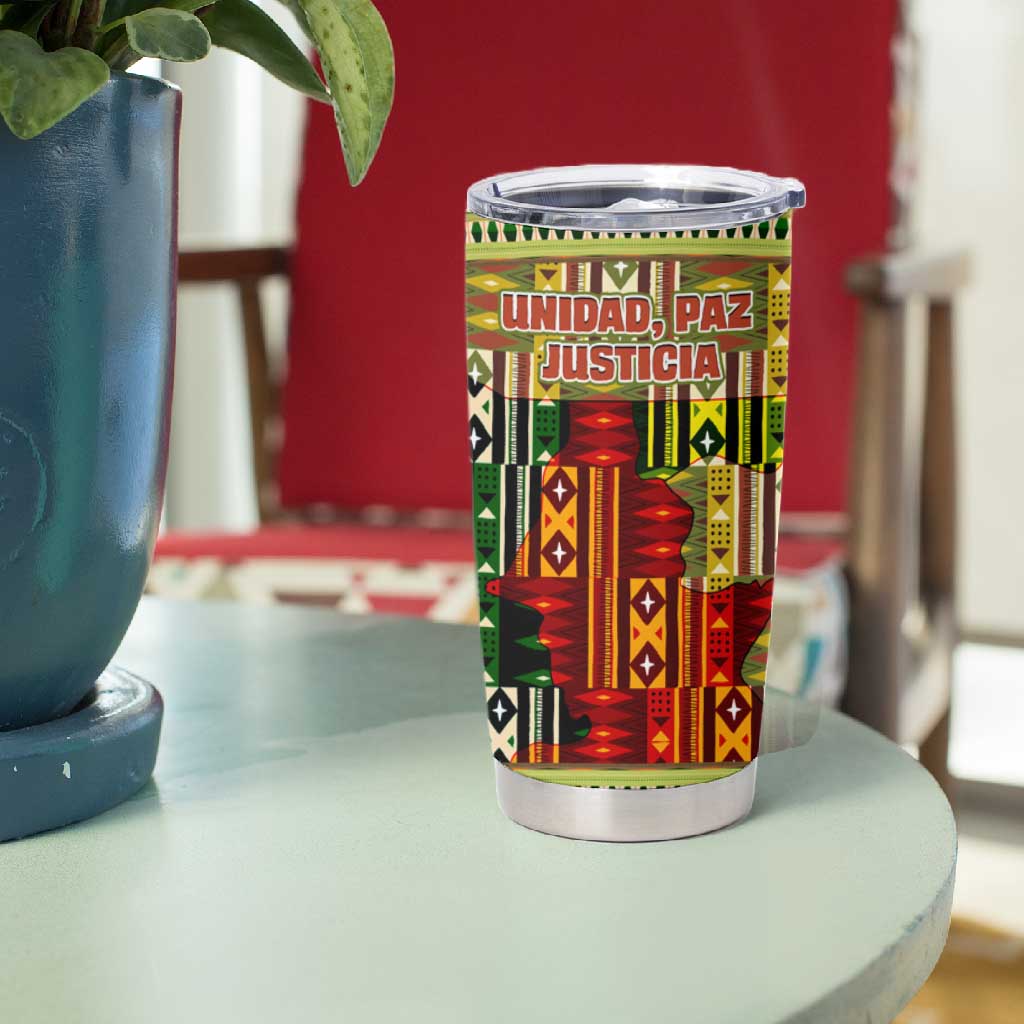 Equatorial Guinea Tumbler Cup - Lion Print and Traditional African Kente Patterns
