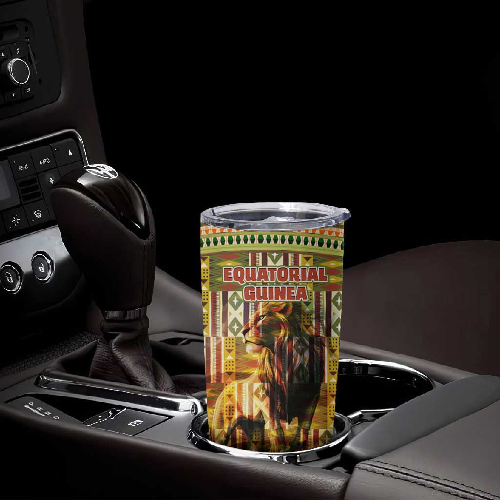 Equatorial Guinea Tumbler Cup - Lion Print and Traditional African Kente Patterns