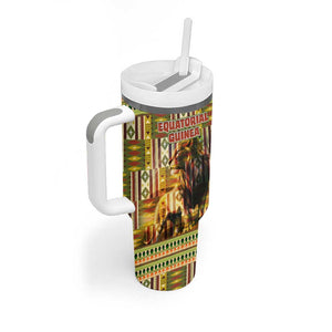 Equatorial Guinea Tumbler With Handle - Lion Print and Traditional African Kente Patterns