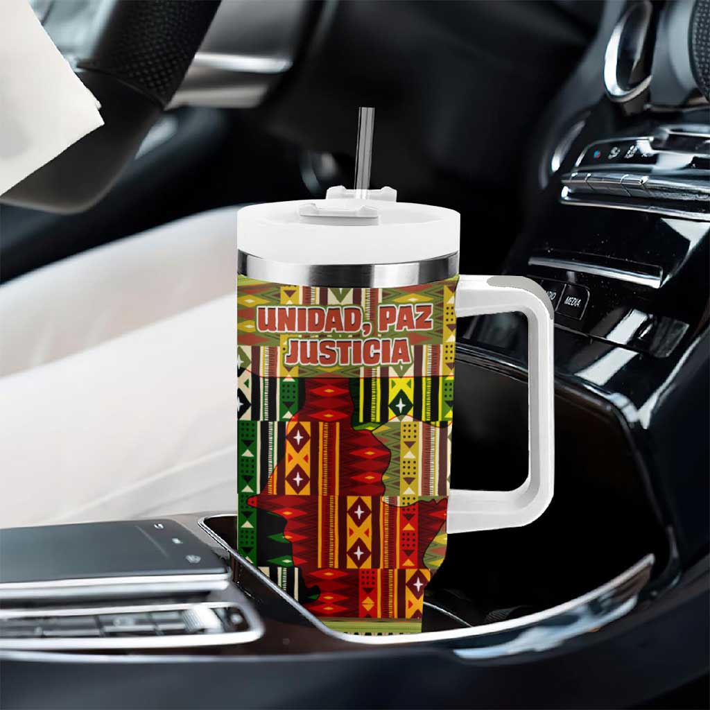 Equatorial Guinea Tumbler With Handle - Lion Print and Traditional African Kente Patterns