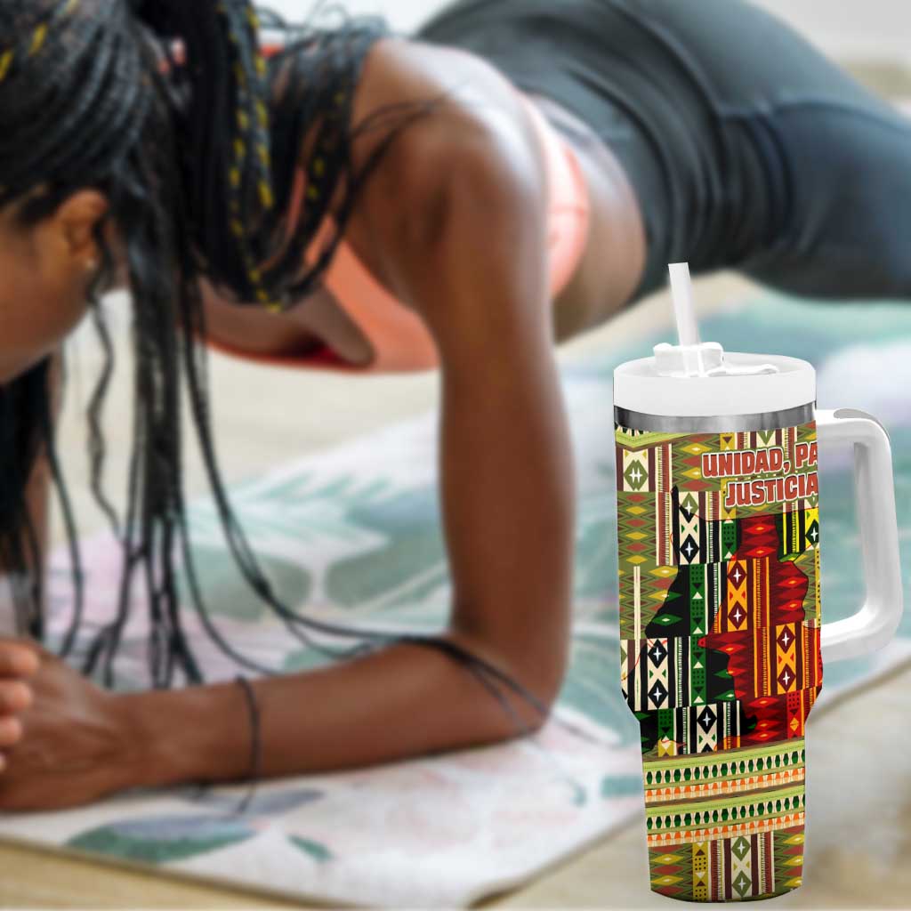 Equatorial Guinea Tumbler With Handle - Lion Print and Traditional African Kente Patterns