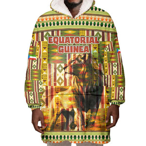 Equatorial Guinea Wearable Blanket Hoodie - Lion Print and Traditional African Kente Patterns