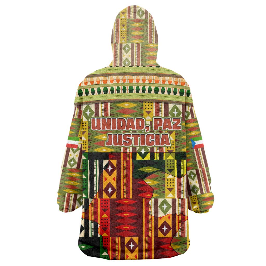 Equatorial Guinea Wearable Blanket Hoodie - Lion Print and Traditional African Kente Patterns