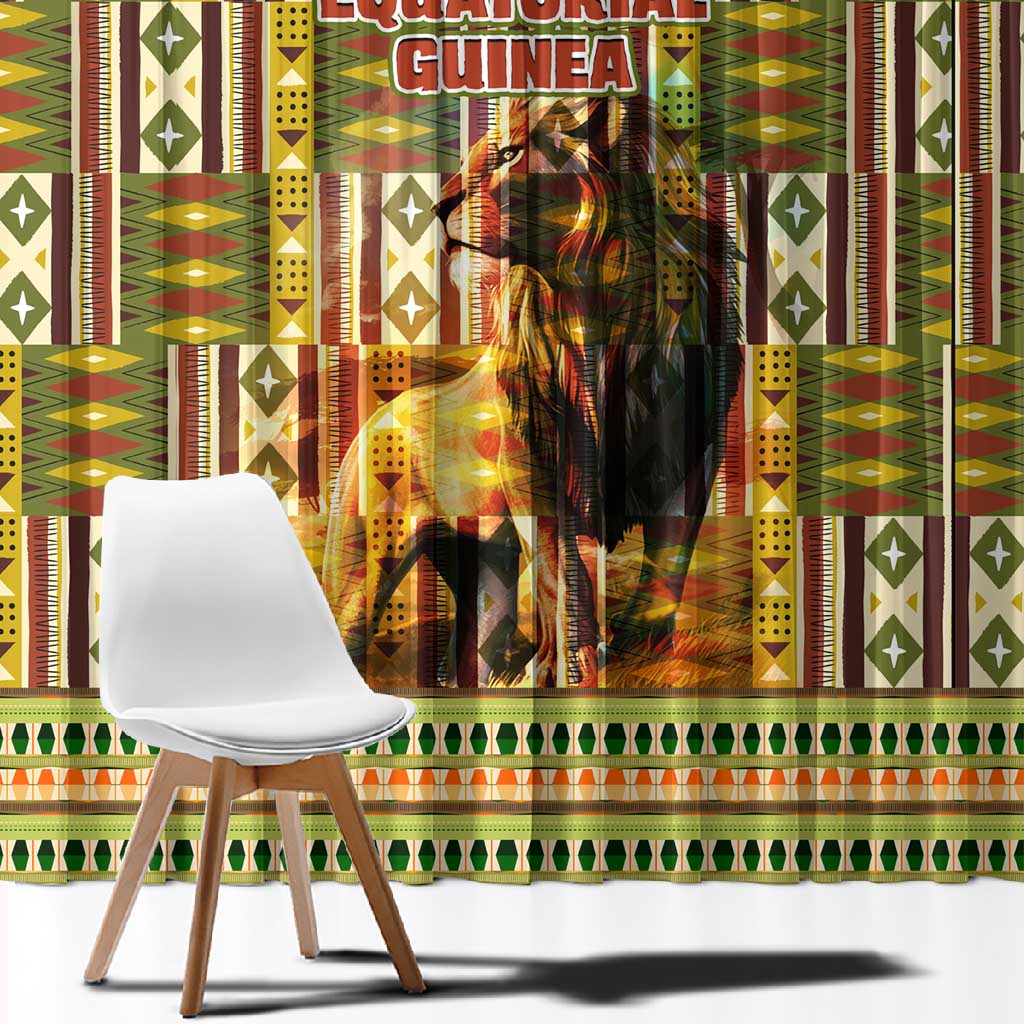 Equatorial Guinea Window Curtain - Lion Print and Traditional African Kente Patterns
