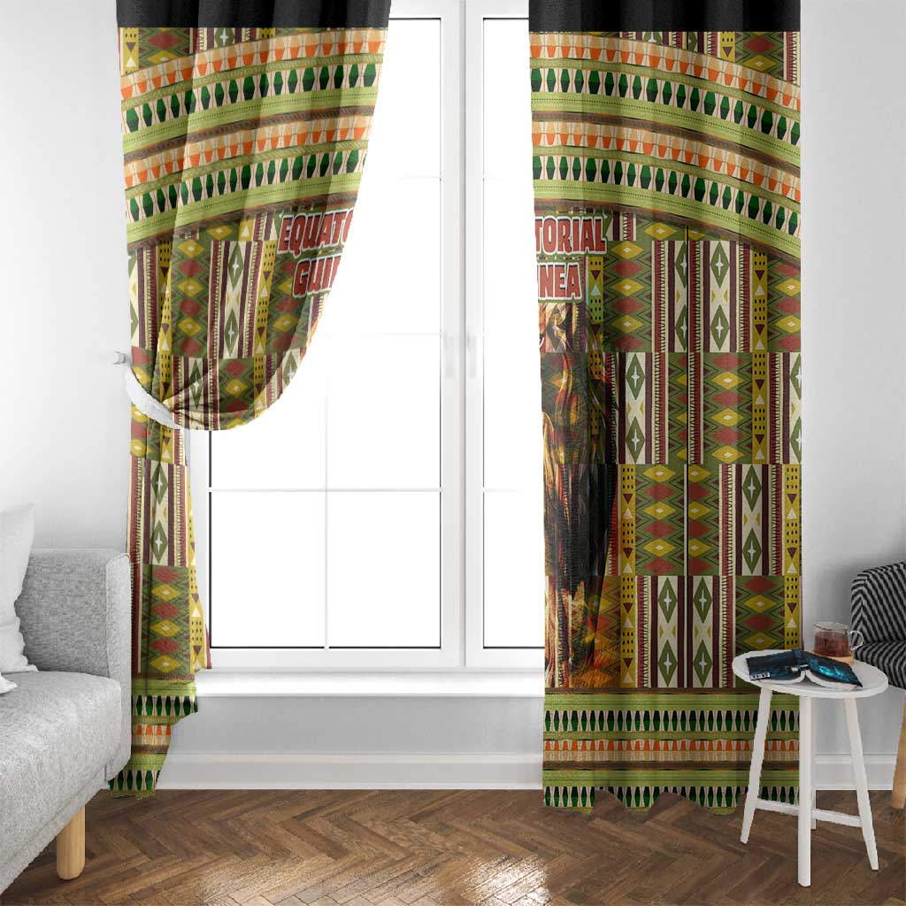 Equatorial Guinea Window Curtain - Lion Print and Traditional African Kente Patterns